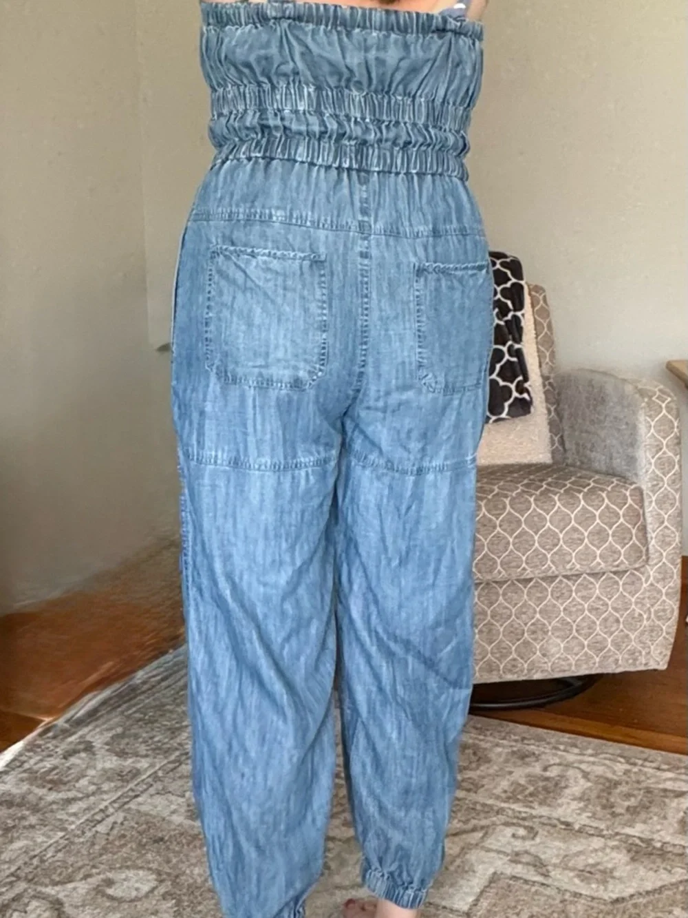 Elan Light Blue Shiloh Denim Jumpsuit with Drawstring Waist XL - Picture 5 of 10